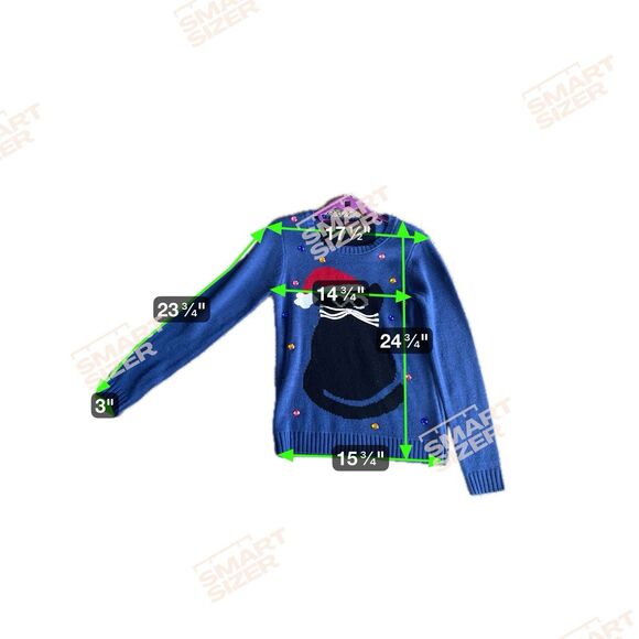 Carolyn Taylor Ugly Christmas Sweater Small Navy Cat Santa Beaded Festive Y2K - Picture 13 of 14